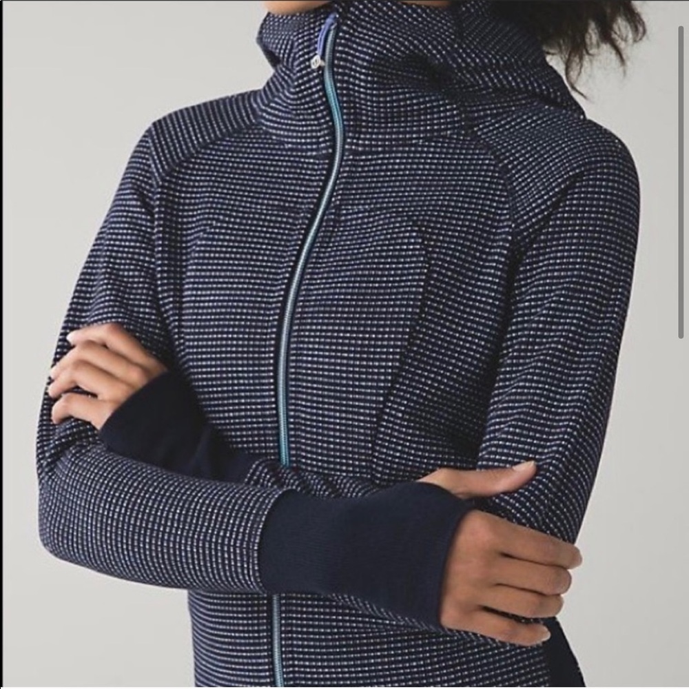 lululemon athletica Navy and White Patterned Hooded Zip-Up Sweatshirt